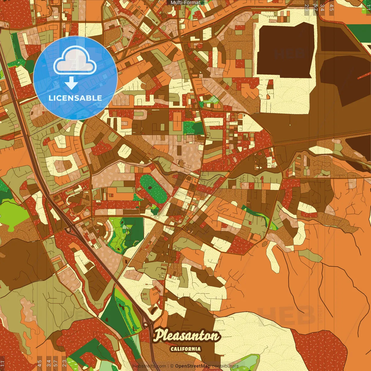 Pleasanton California Farmhouse Poster Art Map Template