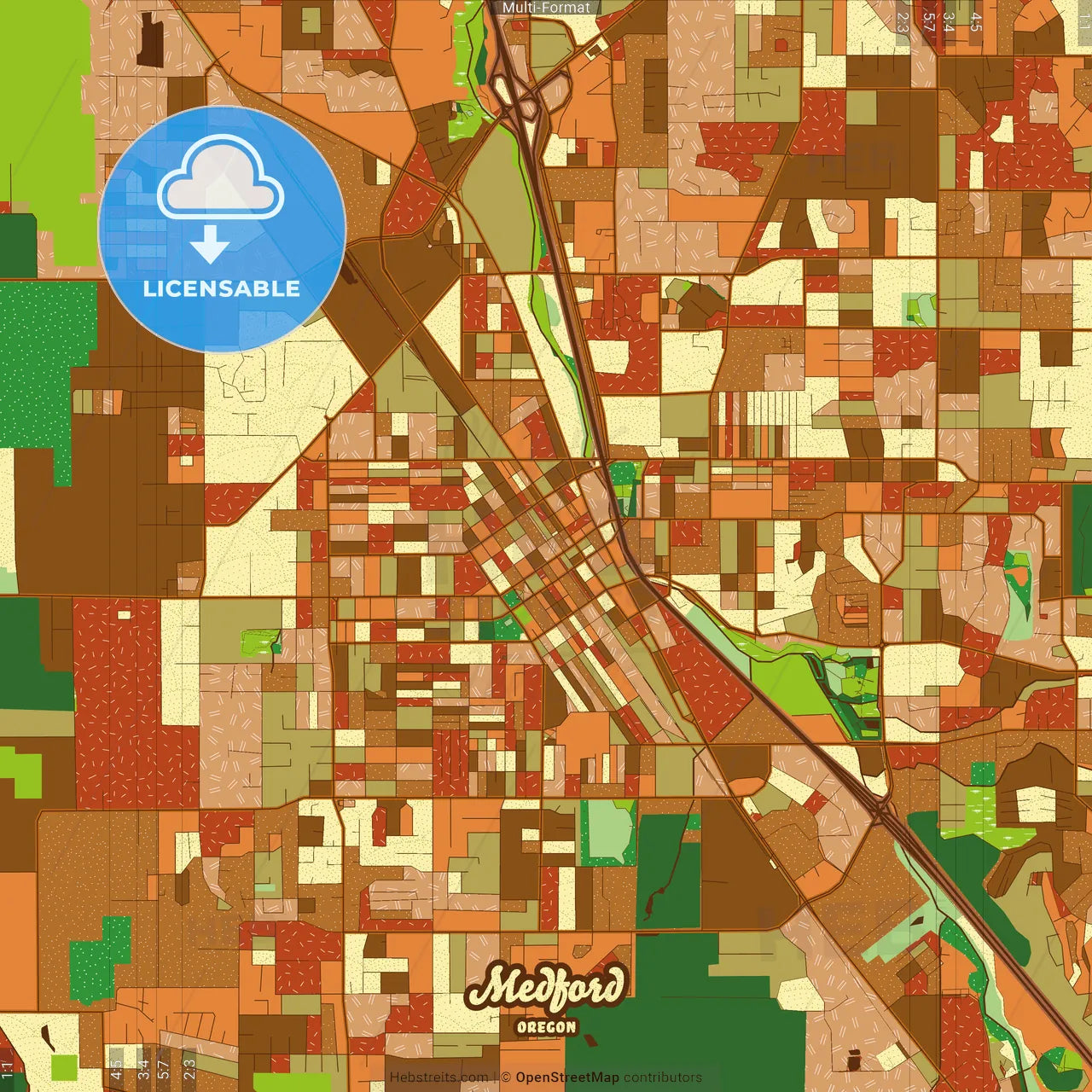 Medford Oregon Farmhouse Poster Art Map Template