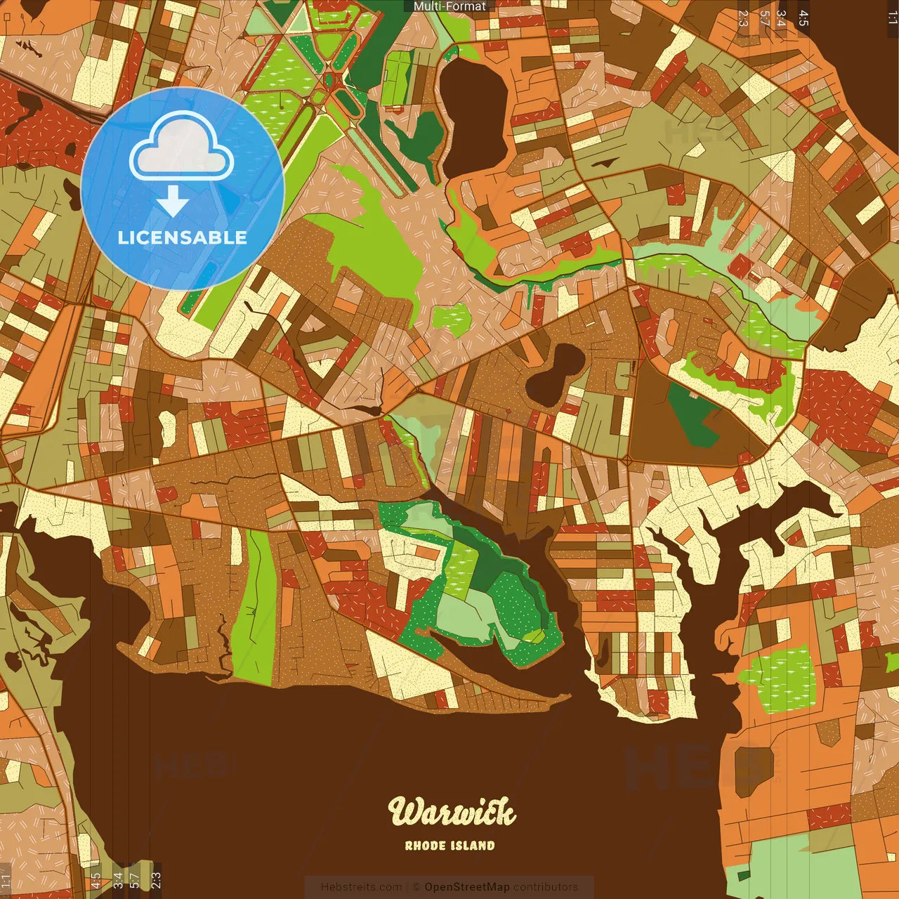 Warwick Rhode Island Farmhouse Poster Art Map Template