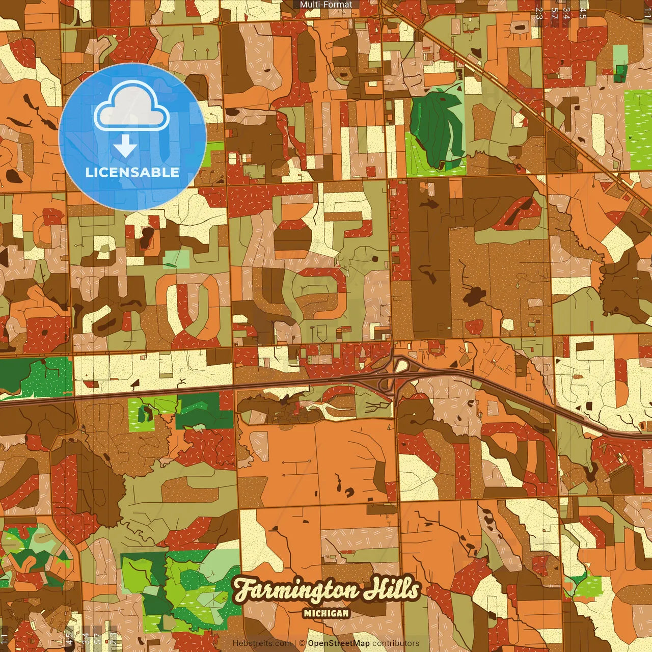 Farmington Hills Michigan Farmhouse Poster Art Map Template