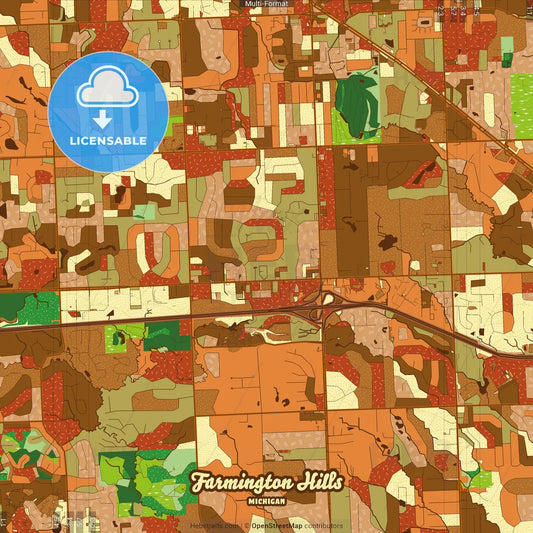 Farmington Hills Michigan Farmhouse Poster Art Map Template