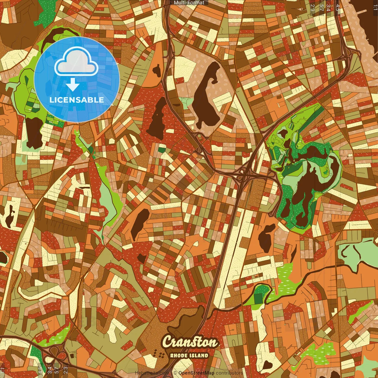 Cranston Rhode Island Farmhouse Poster Art Map Template