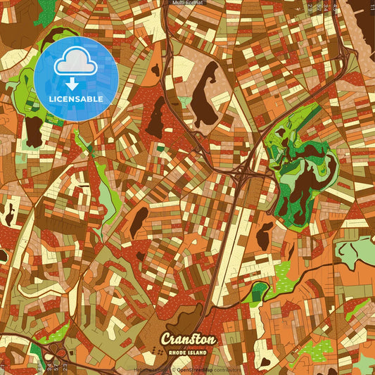 Cranston Rhode Island Farmhouse Poster Art Map Template