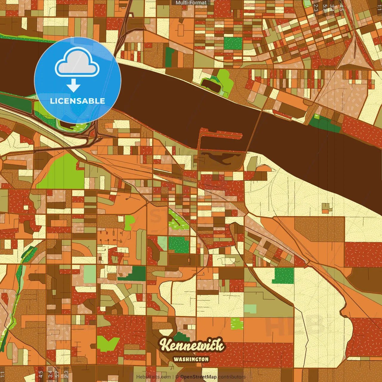 Kennewick Washington Farmhouse Poster Art Map Template