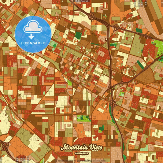 Mountain View California Farmhouse Poster Art Map Template