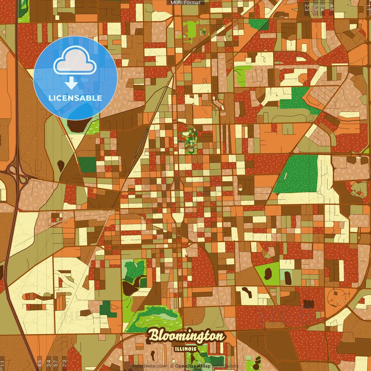 Bloomington Illinois Farmhouse Poster Art Map Template