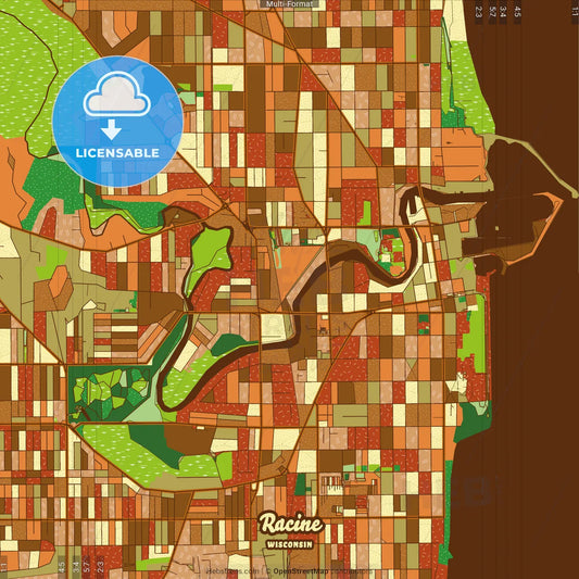 Racine Wisconsin Farmhouse Poster Art Map Template