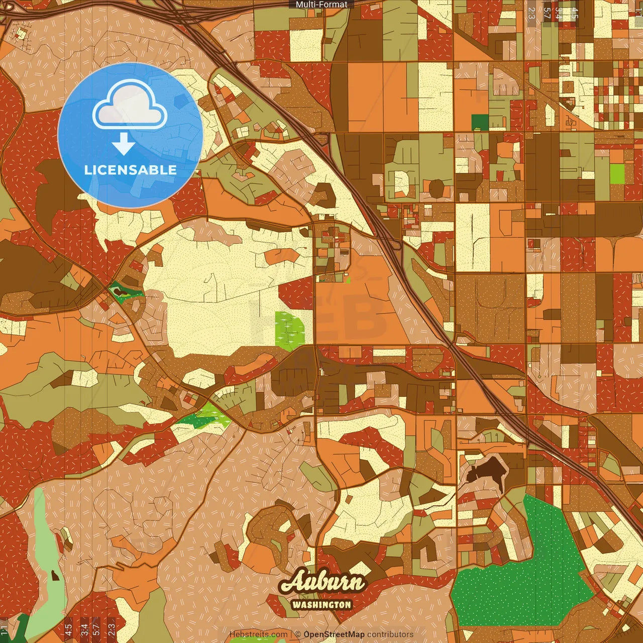 Auburn Washington Farmhouse Poster Art Map Template