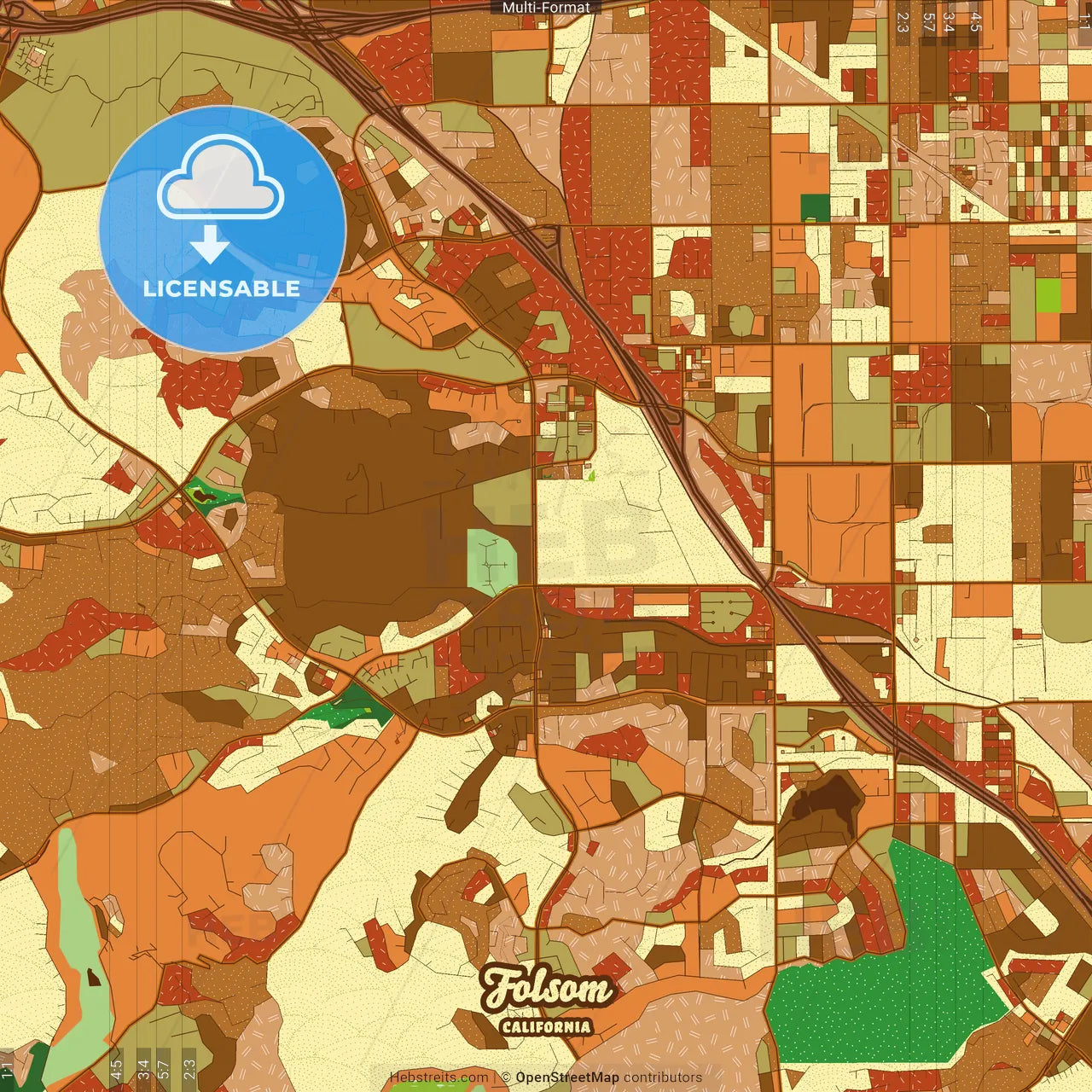 Folsom California Farmhouse Poster Art Map Template