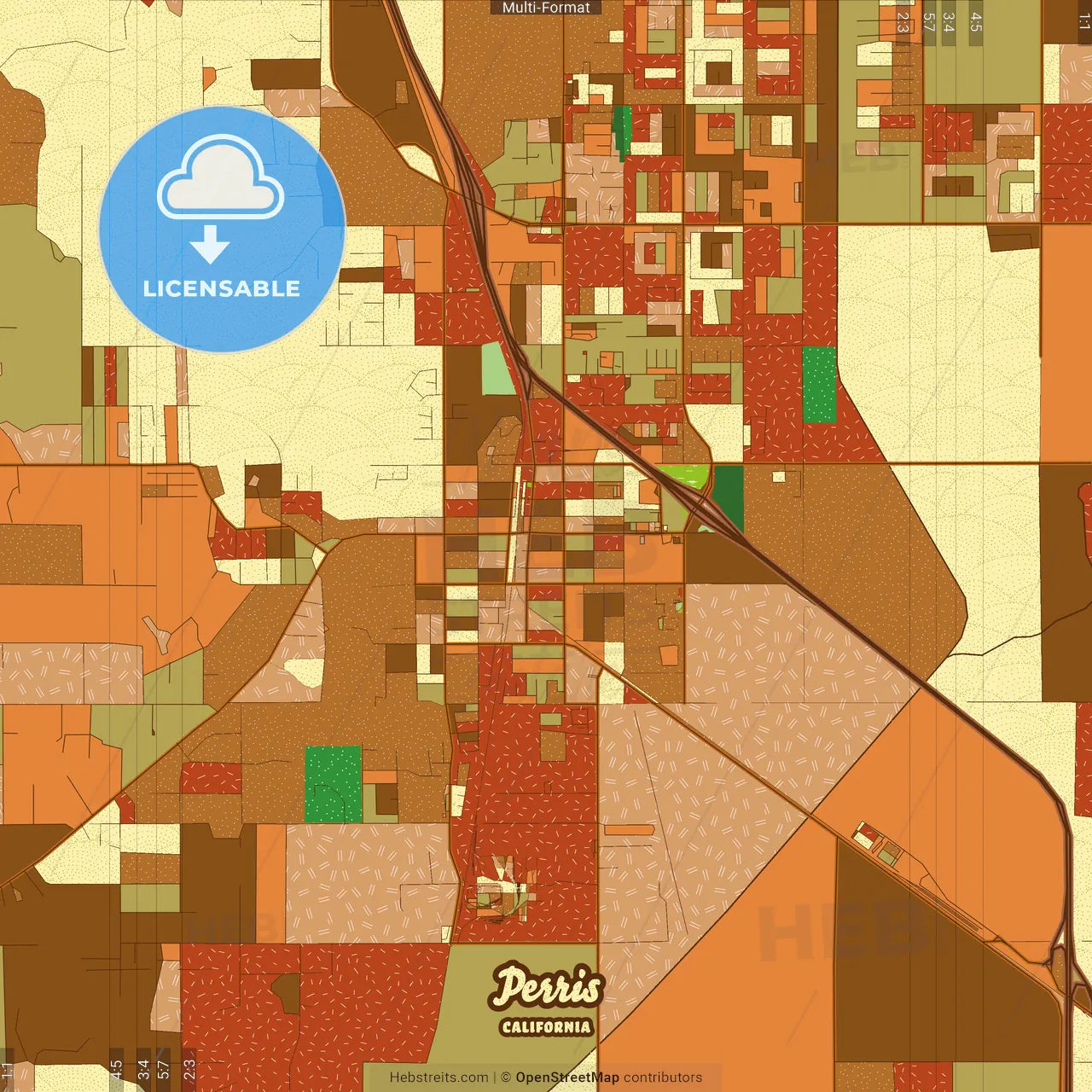 Perris California Farmhouse Poster Art Map Template