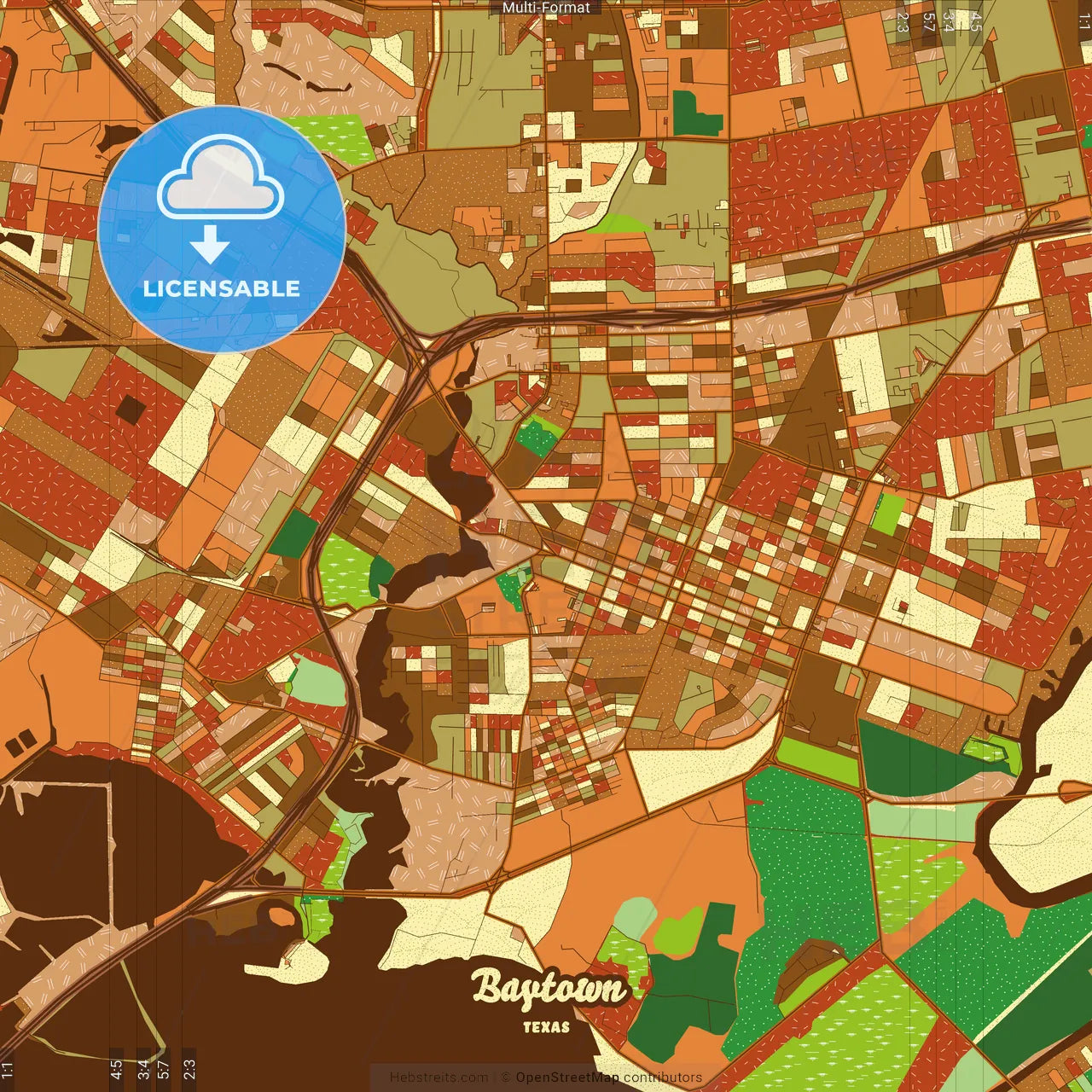 Baytown Texas Farmhouse Poster Art Map Template