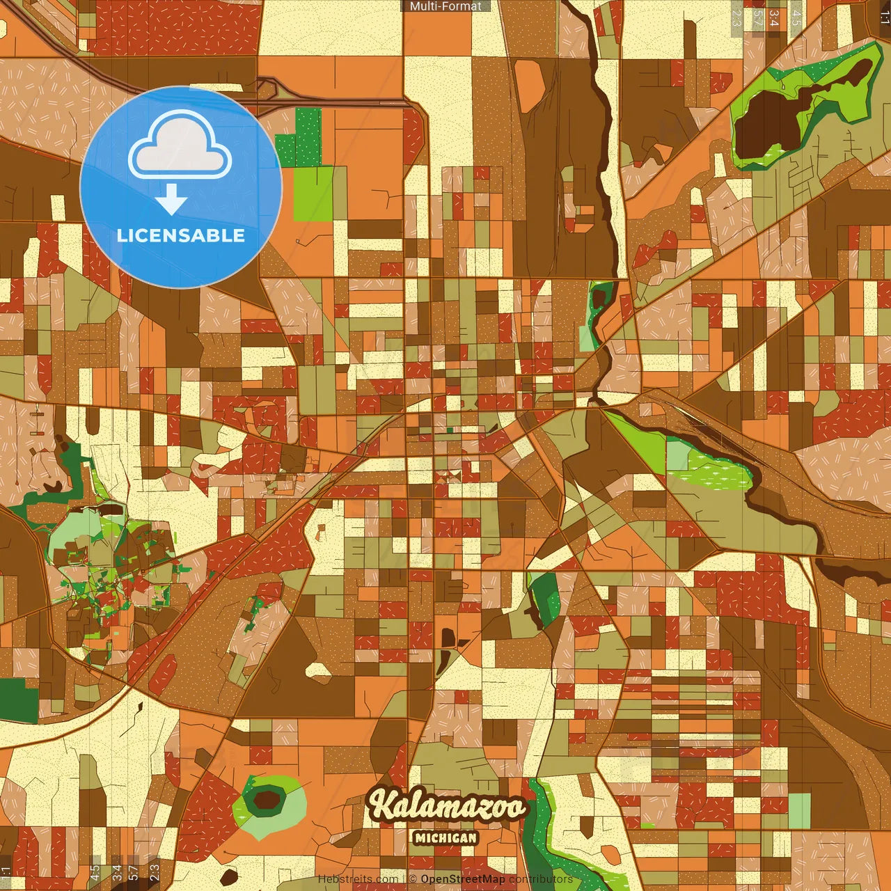 Kalamazoo Michigan Farmhouse Poster Art Map Template