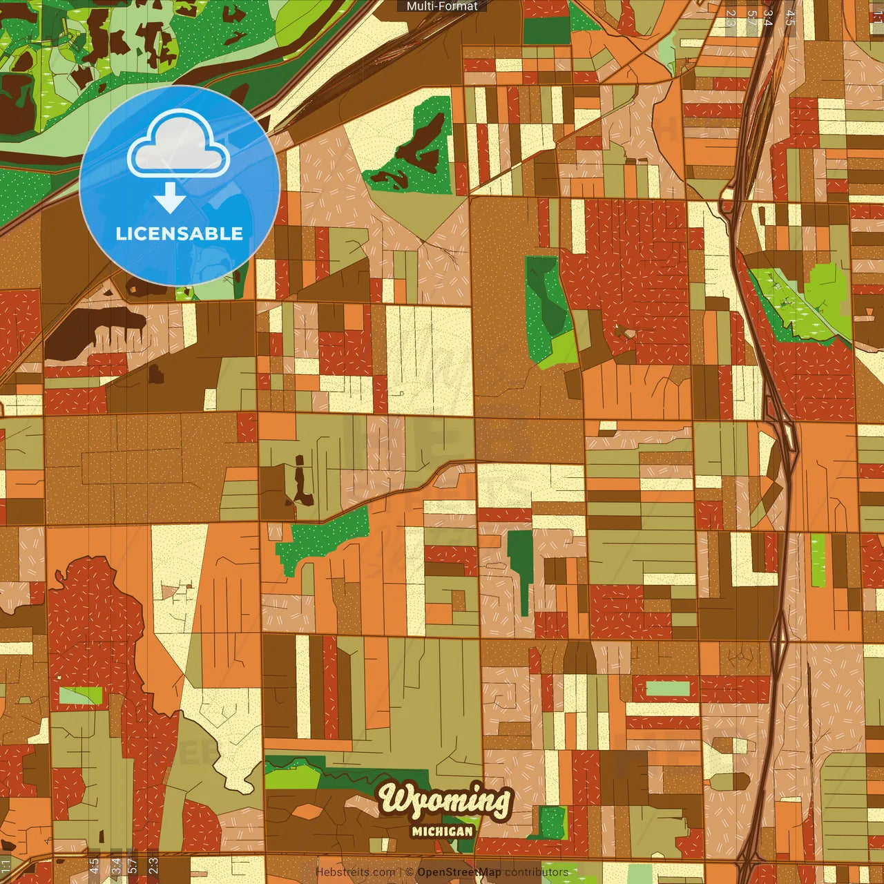 Wyoming Michigan Farmhouse Poster Art Map Template