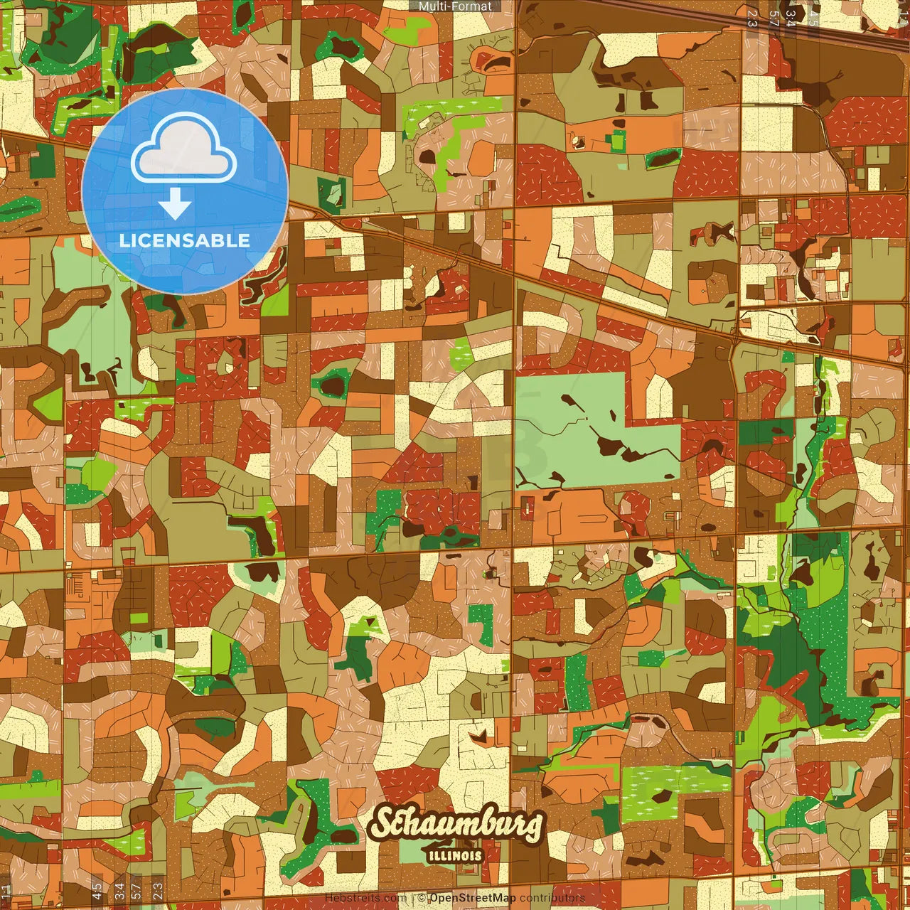 Schaumburg Illinois Farmhouse Poster Art Map Template