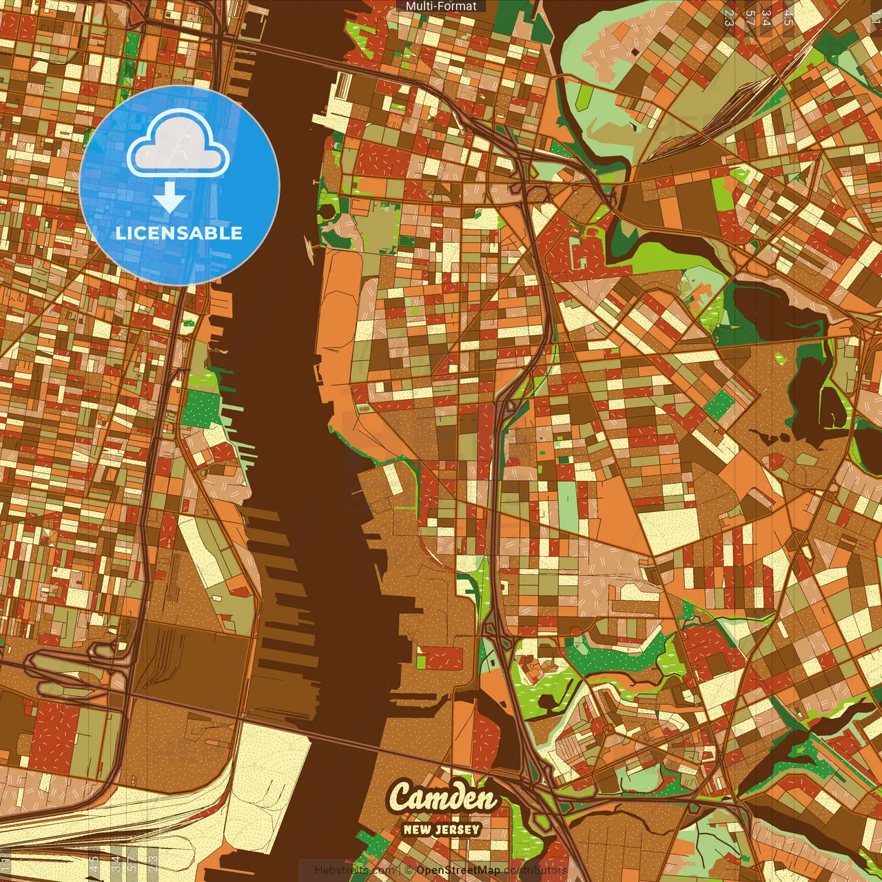 Camden New Jersey Farmhouse Poster Art Map Template