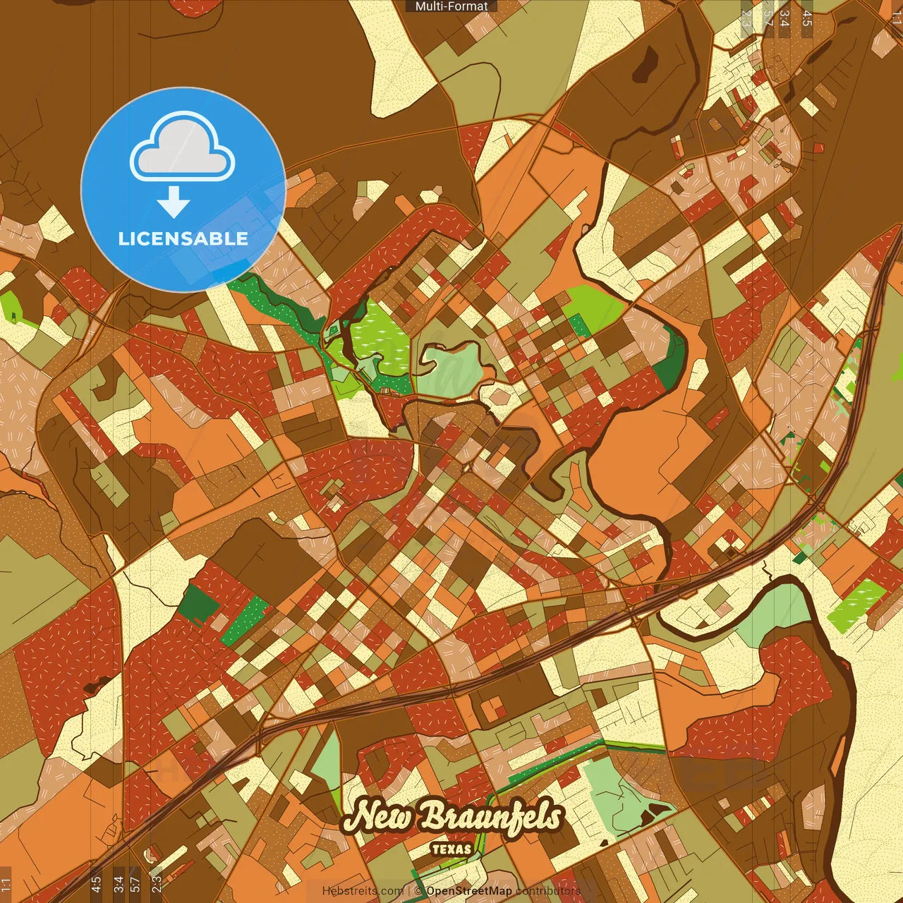 New Braunfels Texas Farmhouse Poster Art Map Template