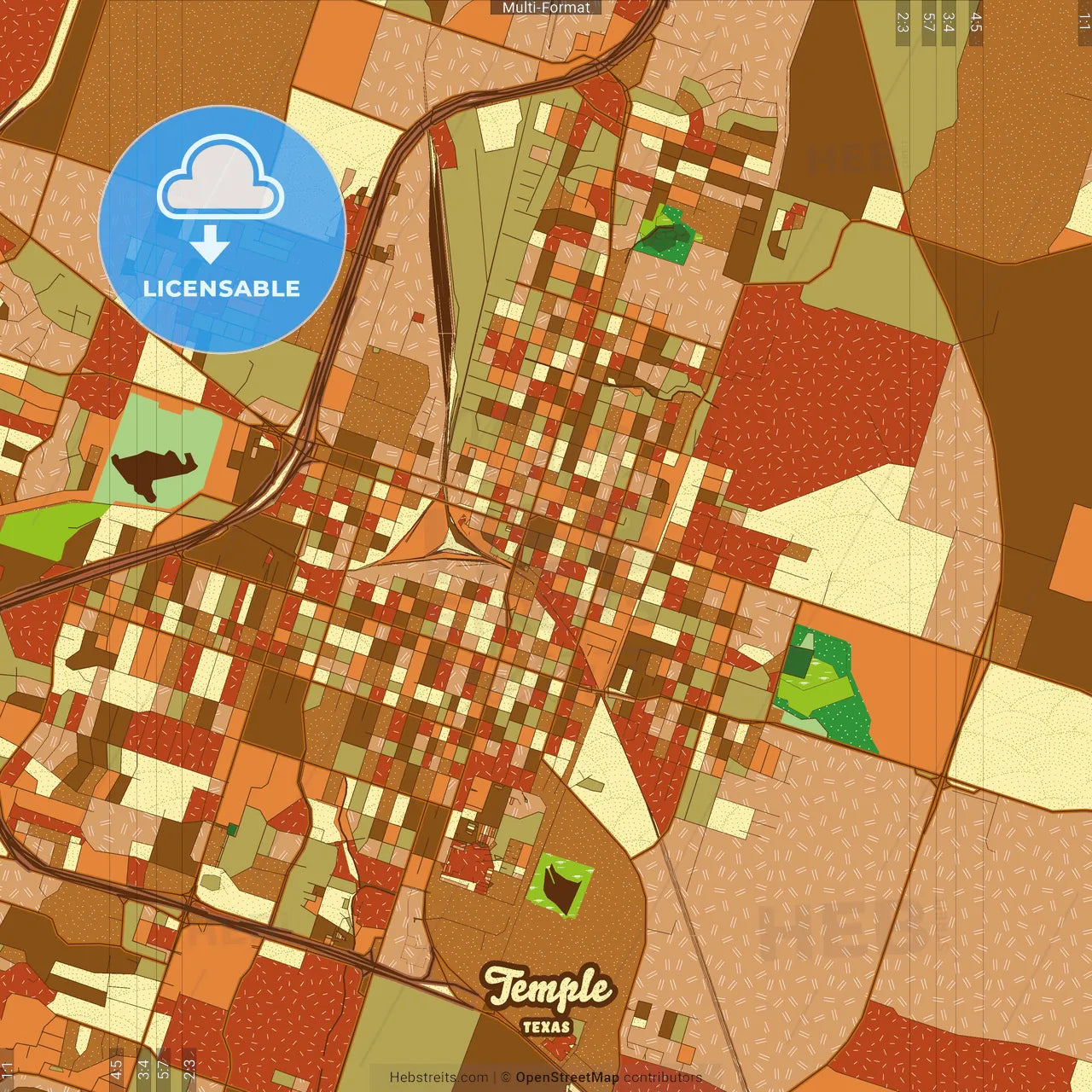 Temple Texas Farmhouse Poster Art Map Template