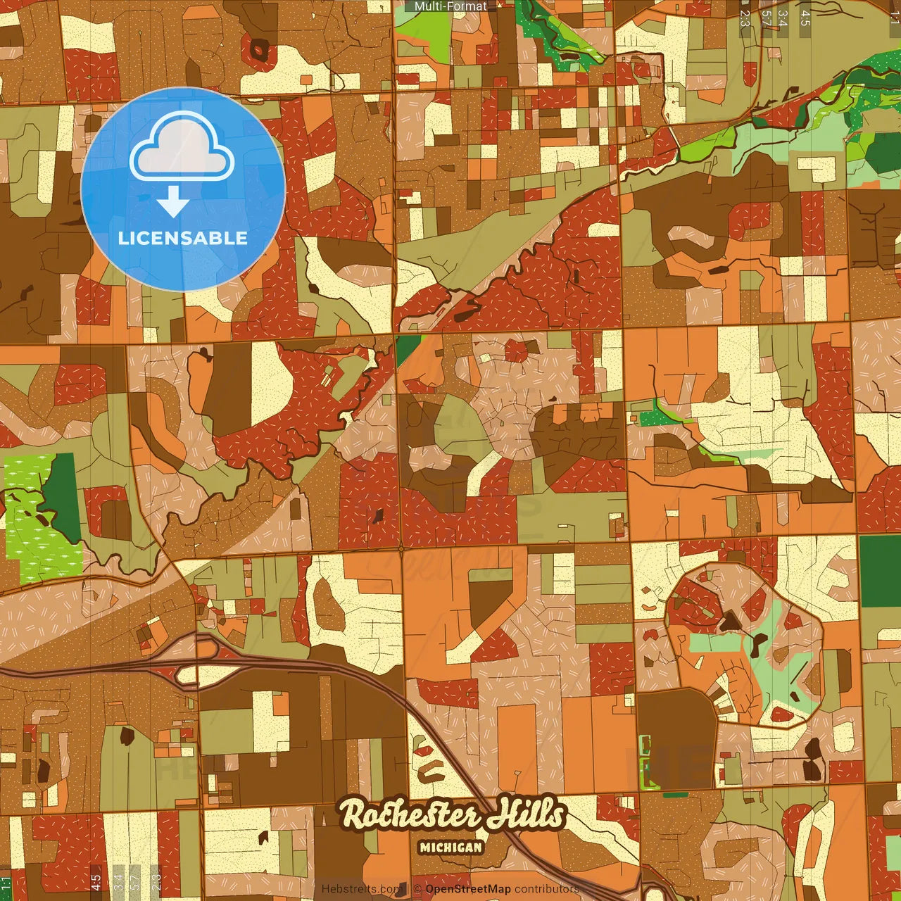 Rochester Hills Michigan Farmhouse Poster Art Map Template