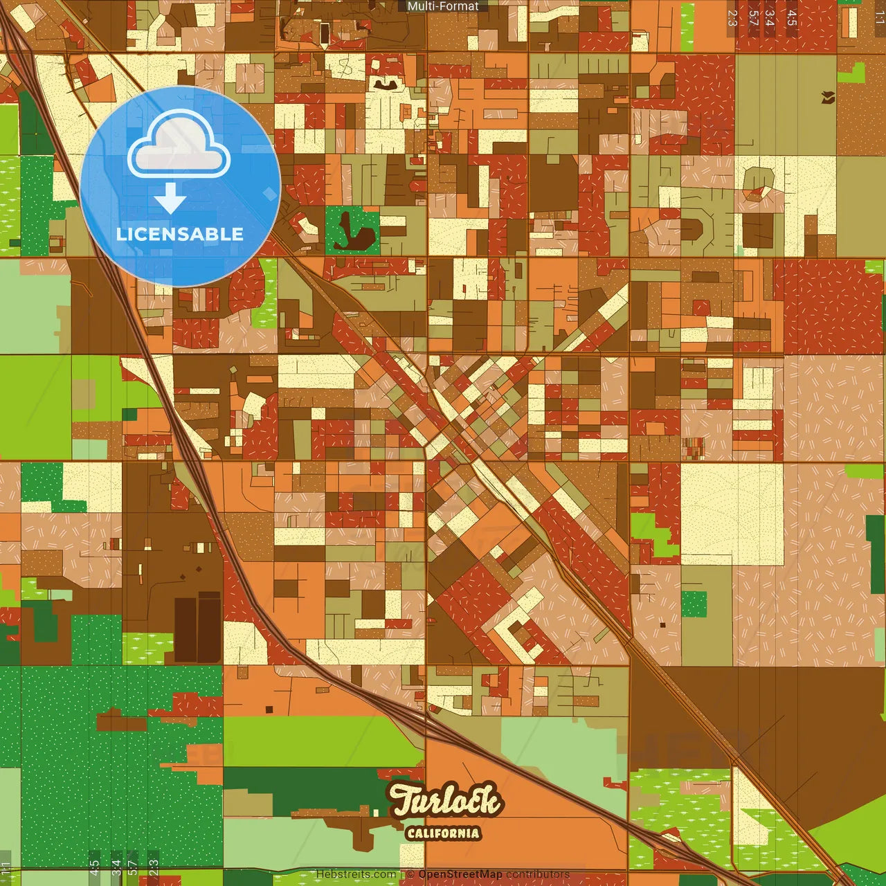 Turlock California Farmhouse Poster Art Map Template