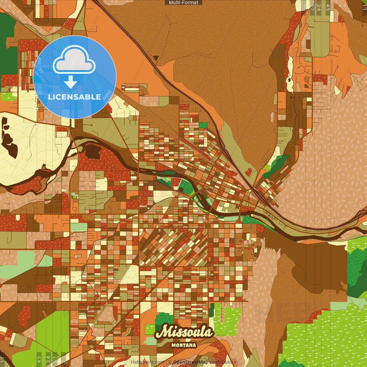 Missoula Montana Farmhouse Poster Art Map Template