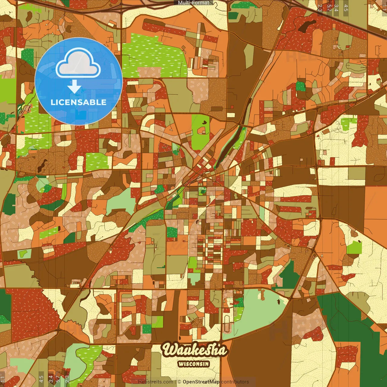 Waukesha Wisconsin Farmhouse Poster Art Map Template