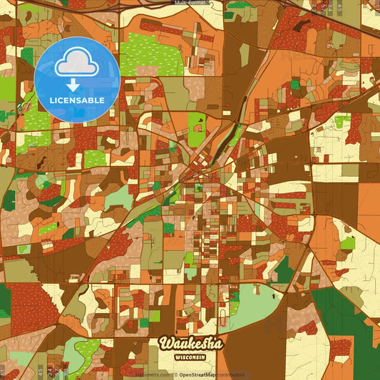 Waukesha Wisconsin Farmhouse Poster Art Map Template