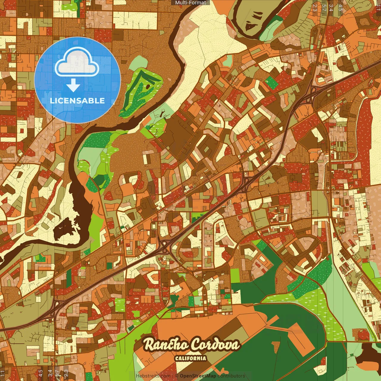 Rancho Cordova California Farmhouse Poster Art Map Template