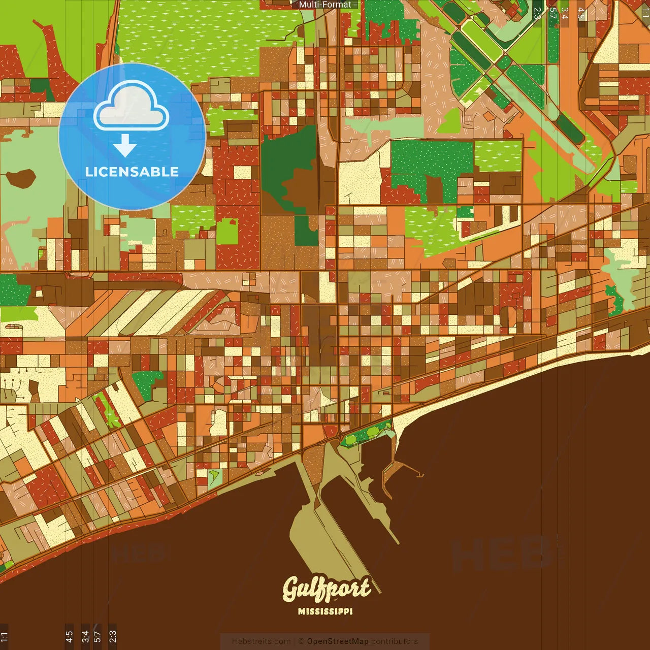 Gulfport Mississippi Farmhouse Poster Art Map Template