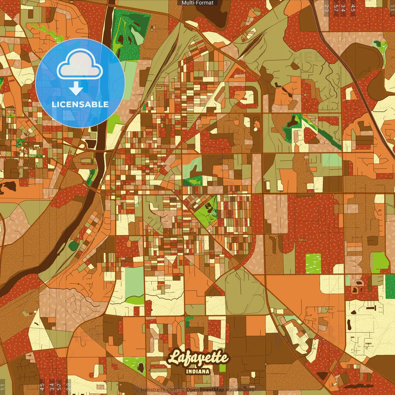 Lafayette Indiana Farmhouse Poster Art Map Template