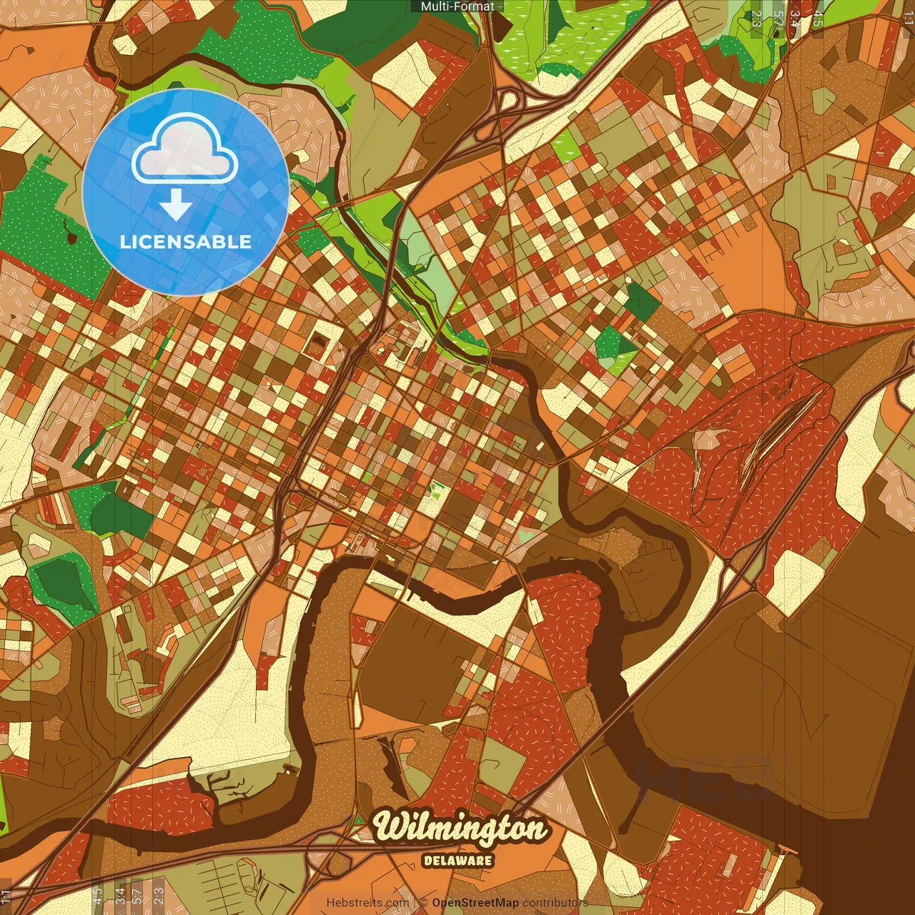 Wilmington Delaware Farmhouse Poster Art Map Template