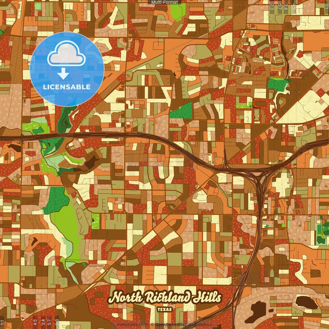 North Richland Hills Texas Farmhouse Poster Art Map Template