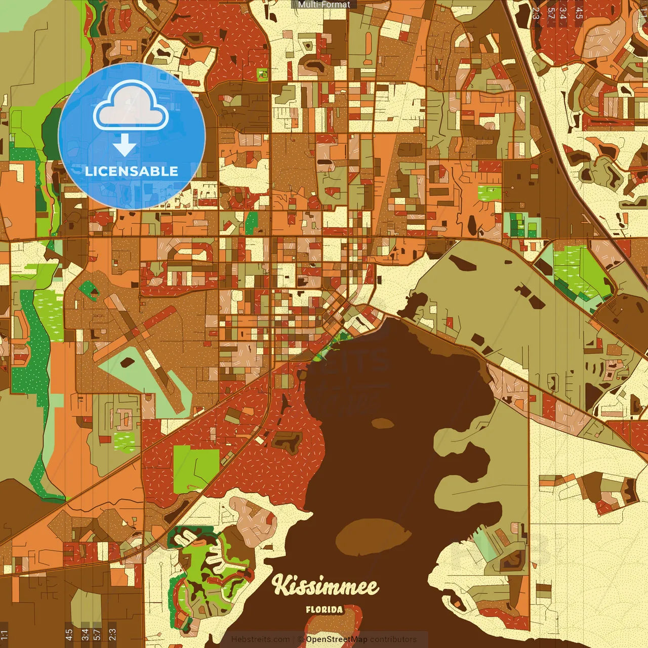 Kissimmee Florida Farmhouse Poster Art Map Template