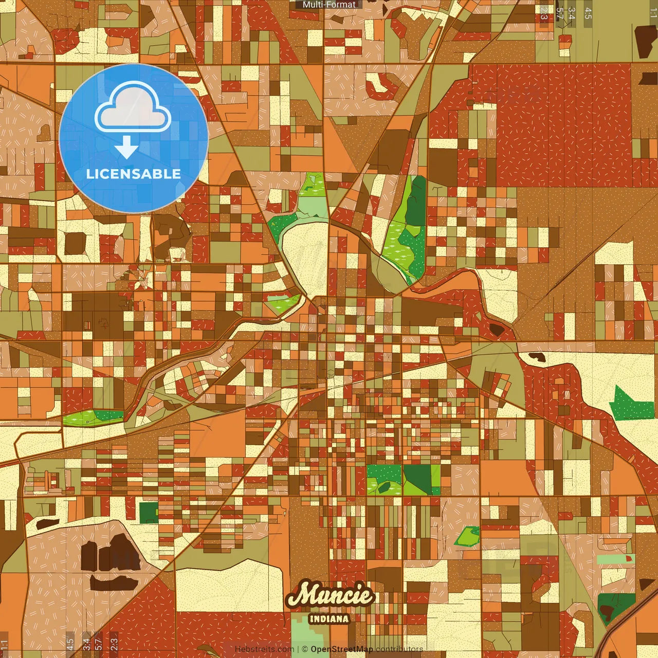 Muncie Indiana Farmhouse Poster Art Map Template