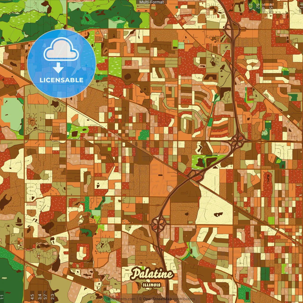 Palatine Illinois Farmhouse Poster Art Map Template