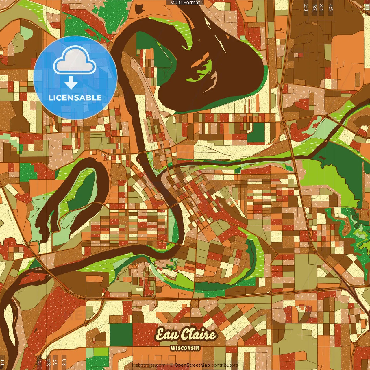 Eau Claire Wisconsin Farmhouse Poster Art Map Template