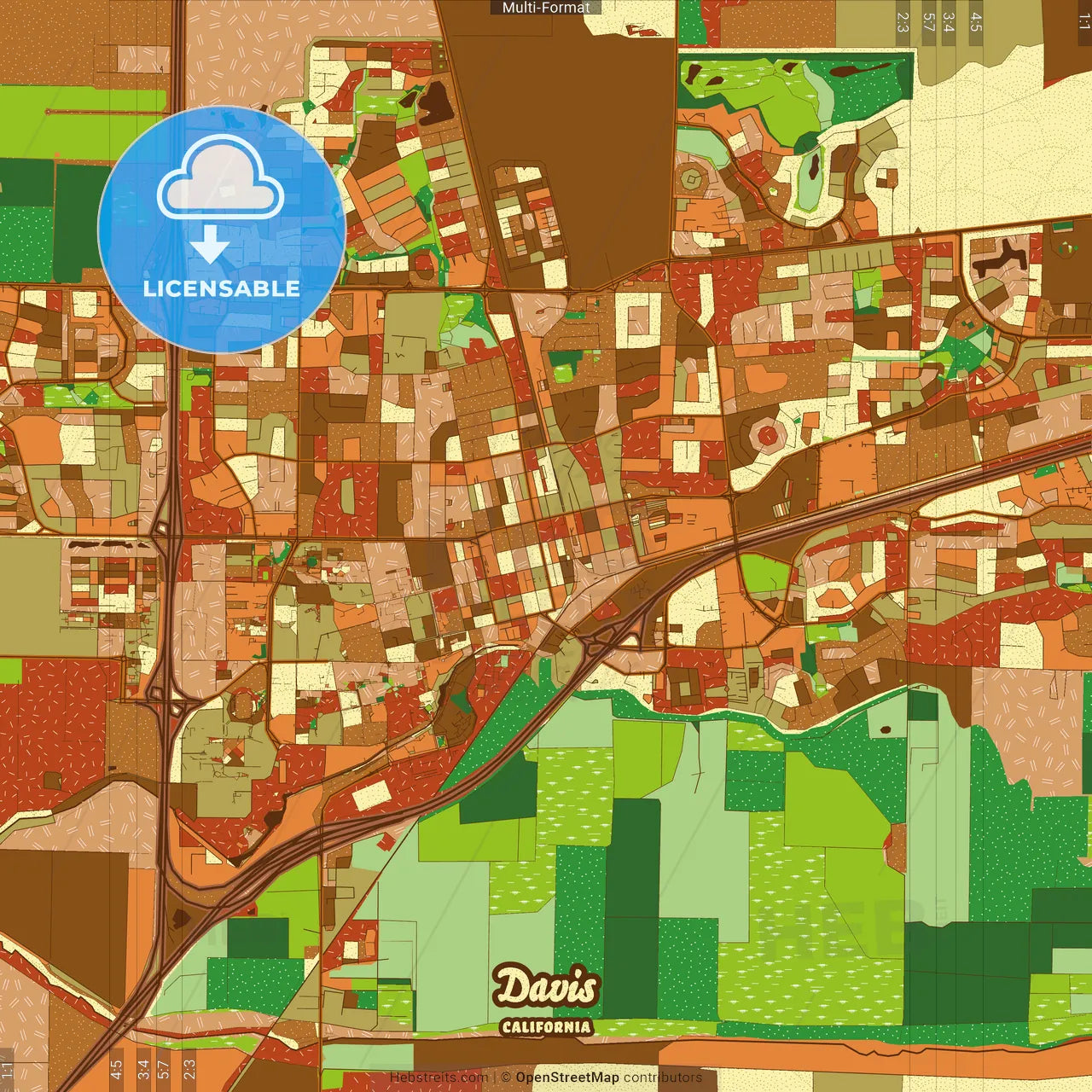 Davis California Farmhouse Poster Art Map Template