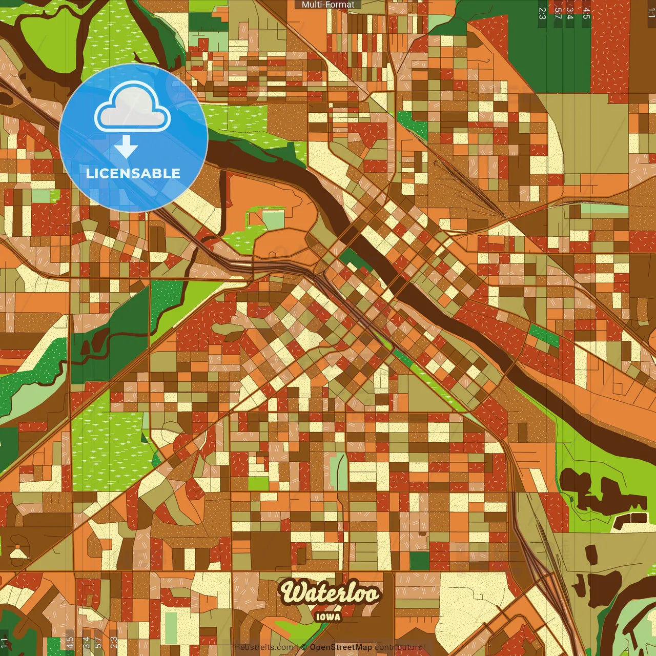 Waterloo Iowa Farmhouse Poster Art Map Template