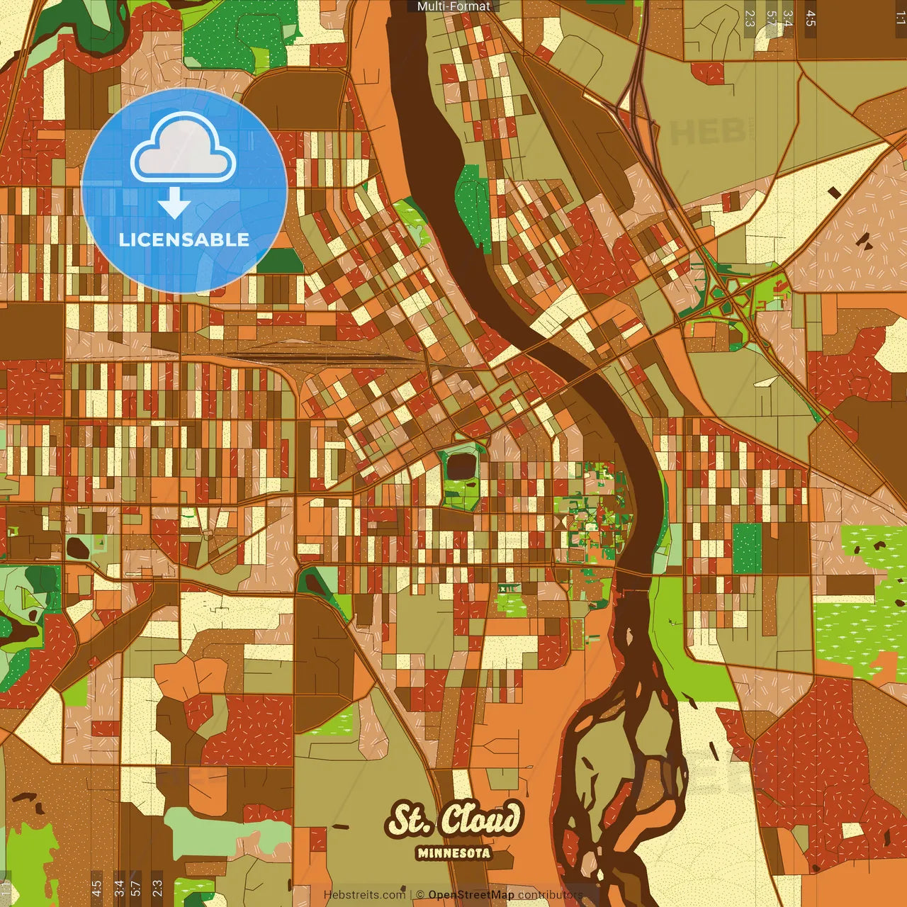 St. Cloud Minnesota Farmhouse Poster Art Map Template