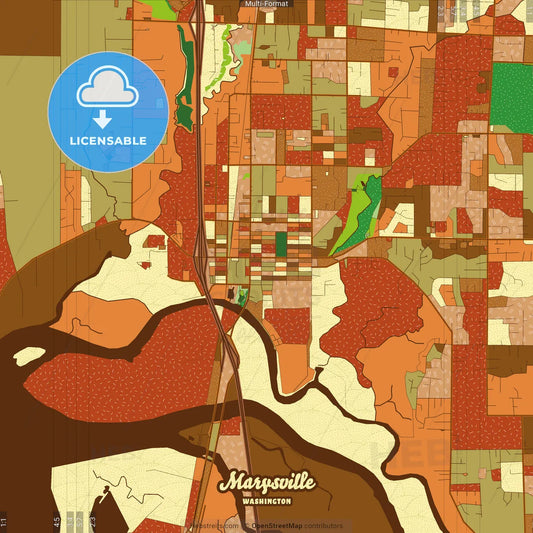 Marysville Washington Farmhouse Poster Art Map Template