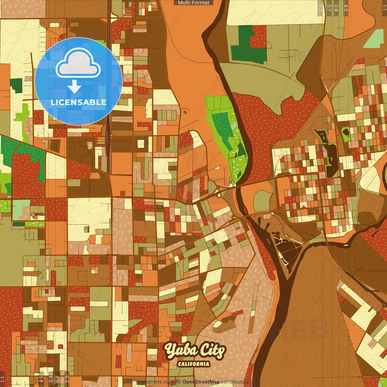 Yuba City California Farmhouse Poster Art Map Template