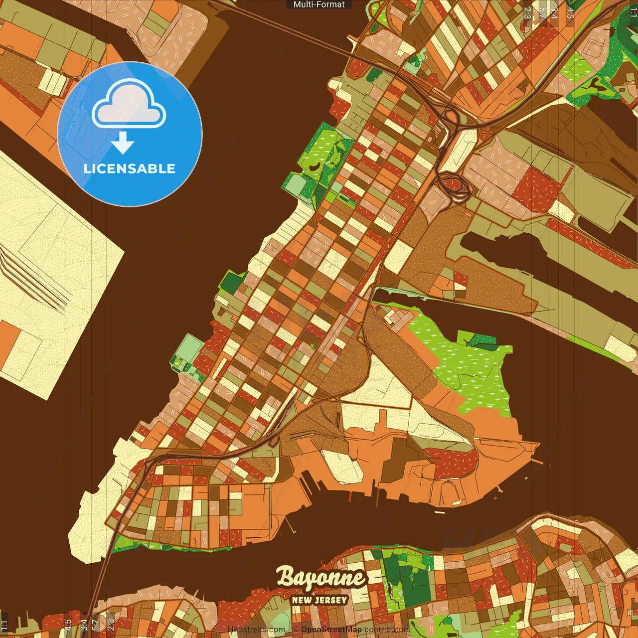 Bayonne New Jersey Farmhouse Poster Art Map Template