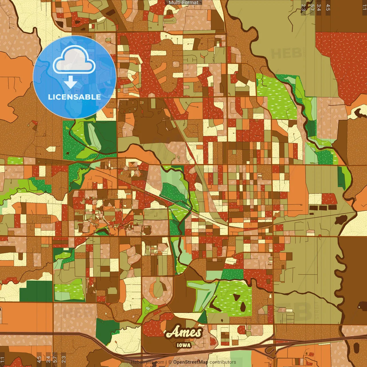Ames Iowa Farmhouse Poster Art Map Template