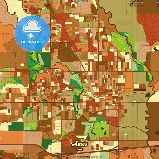 Ames Iowa Farmhouse Poster Art Map Template