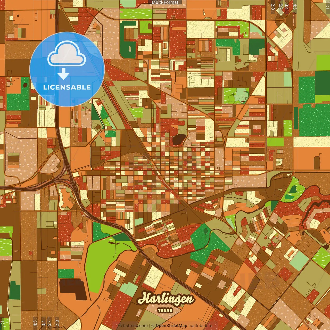 Harlingen Texas Farmhouse Poster Art Map Template