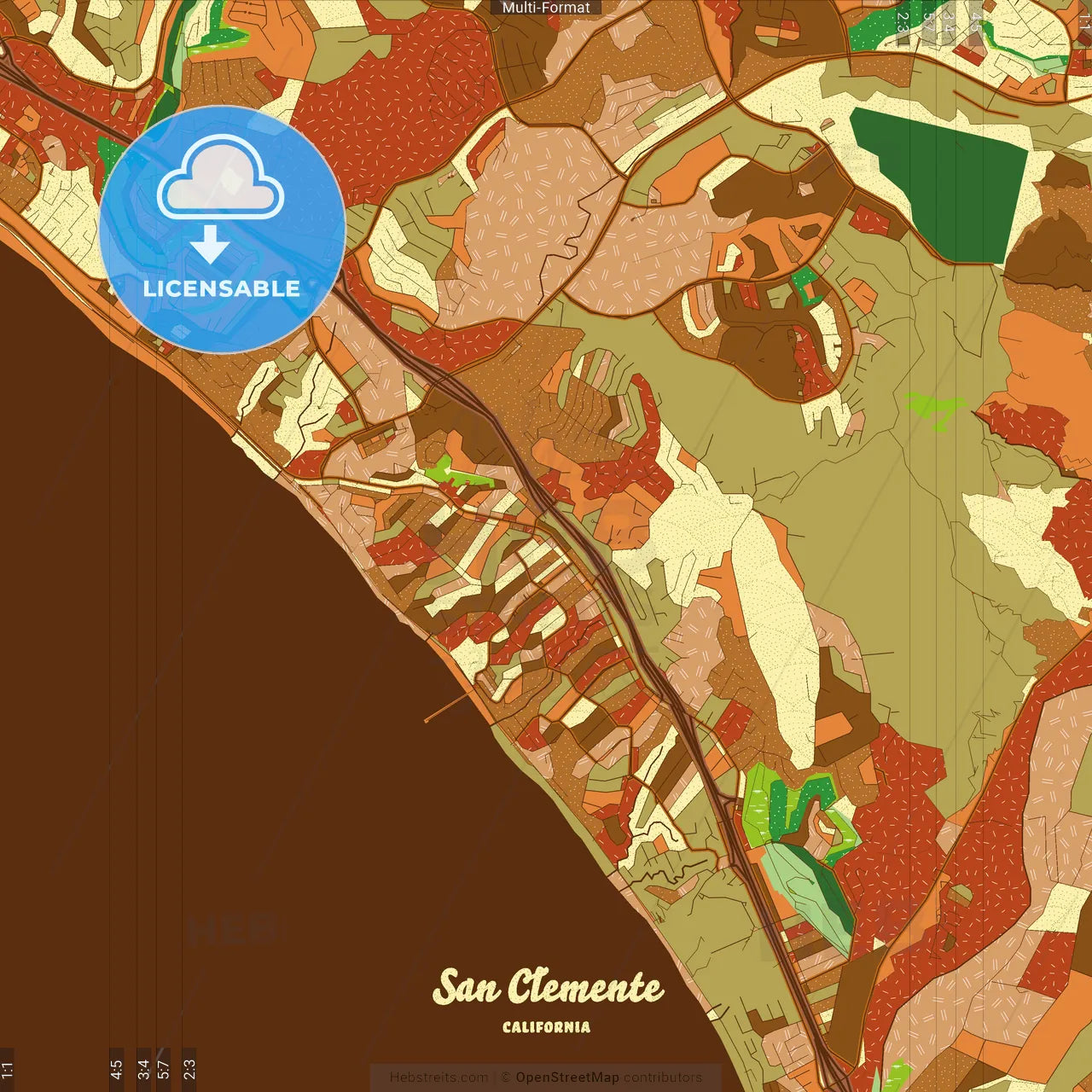 San Clemente California Farmhouse Poster Art Map Template