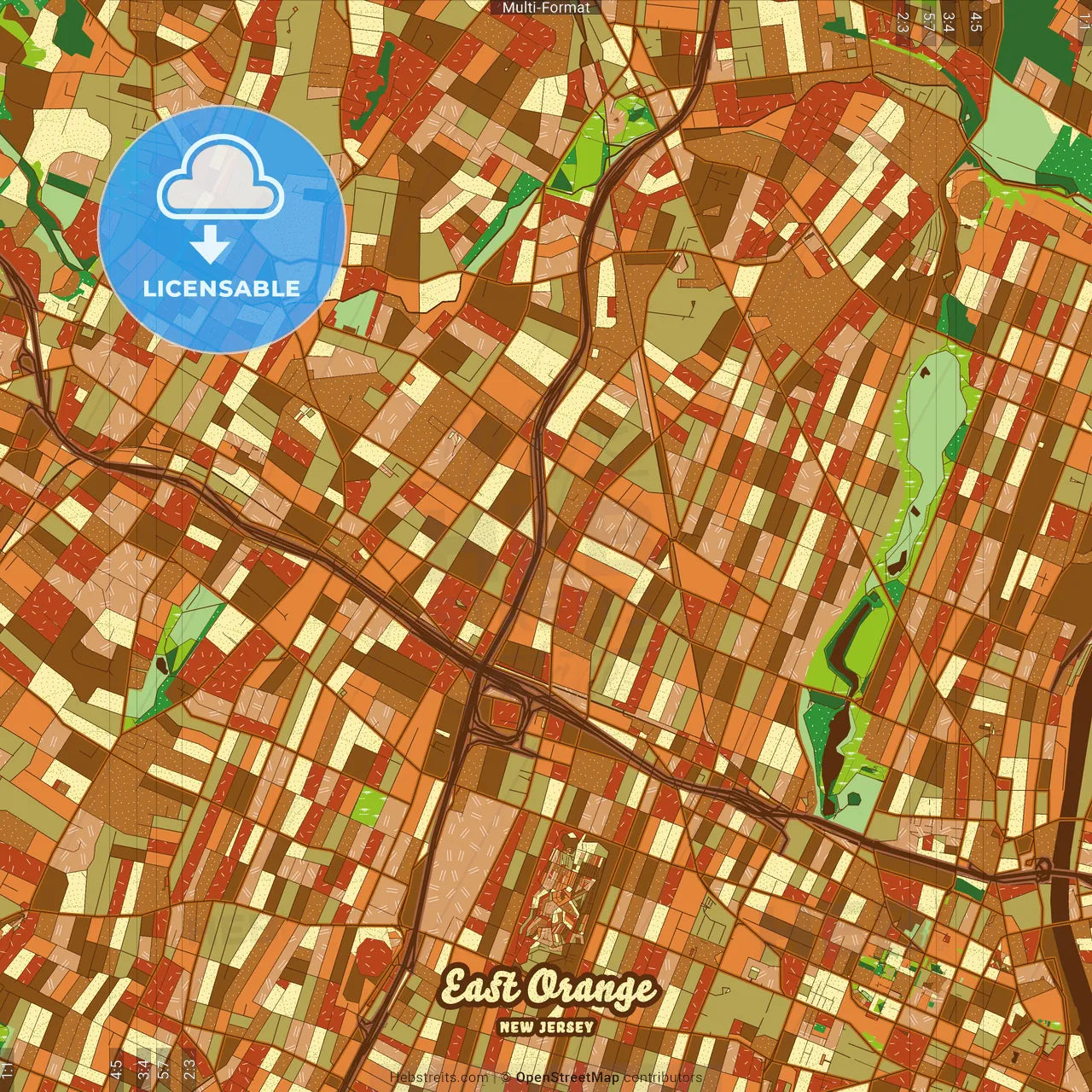 East Orange New Jersey Farmhouse Poster Art Map Template