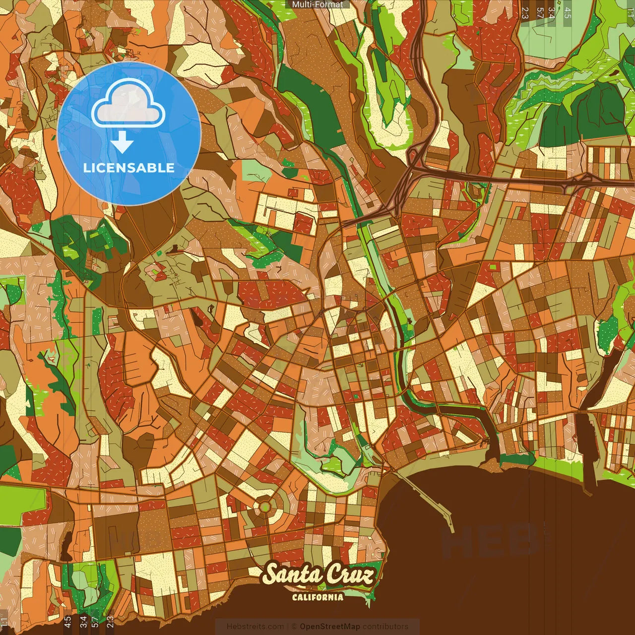 Santa Cruz California Farmhouse Poster Art Map Template