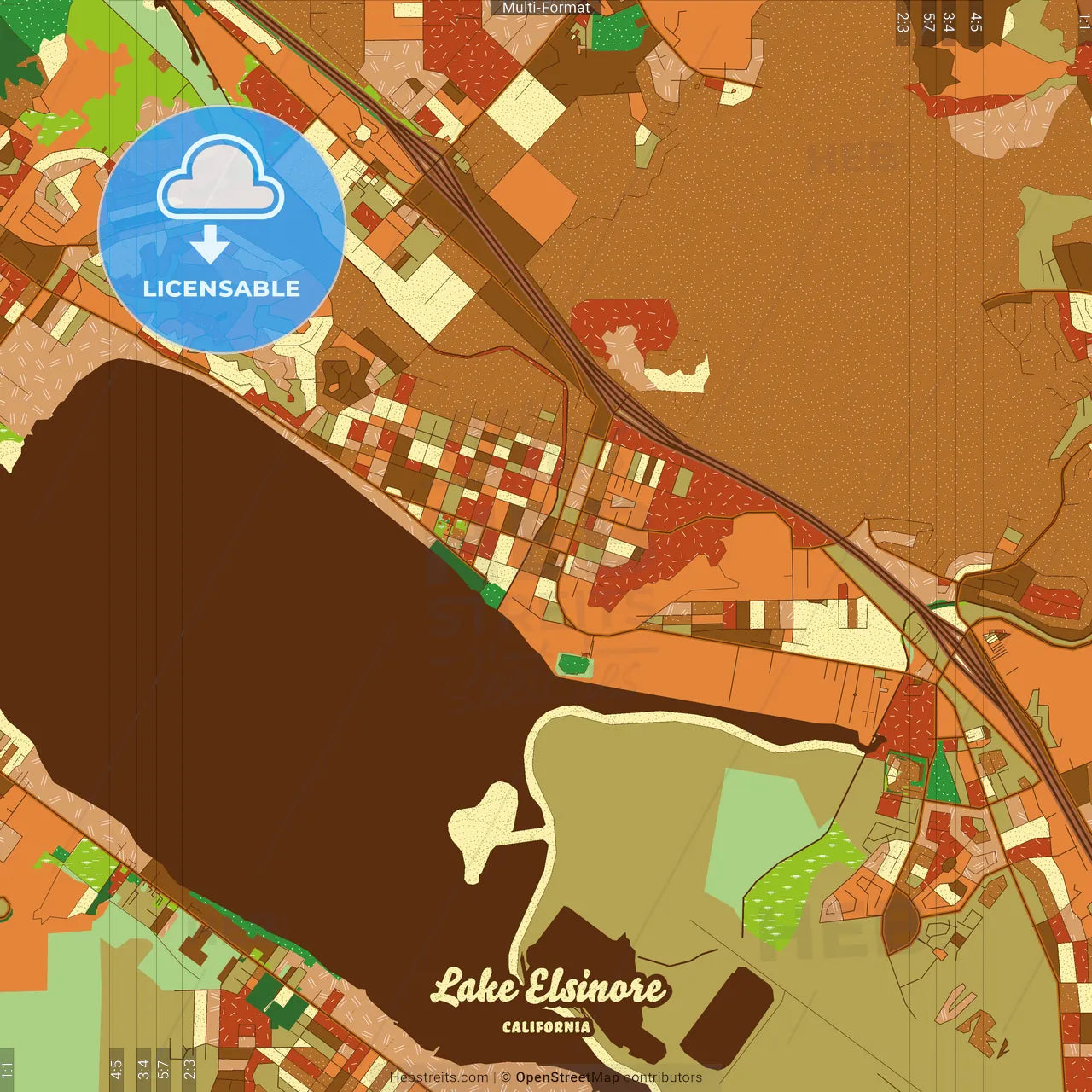 Lake Elsinore California Farmhouse Poster Art Map Template