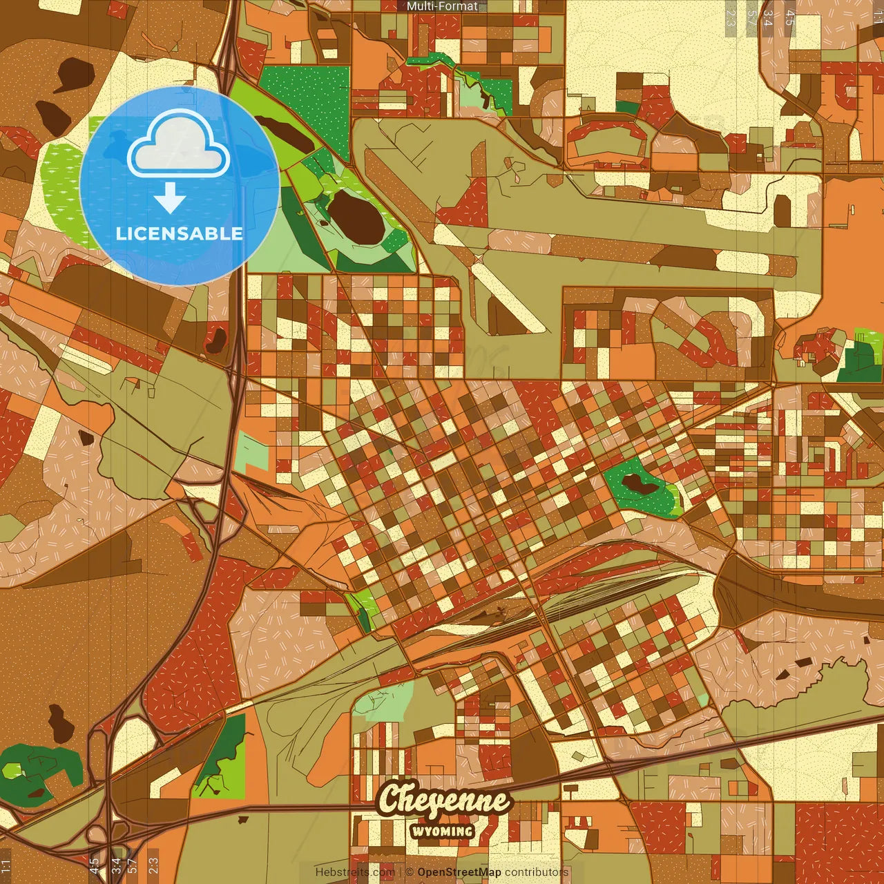 Cheyenne Wyoming Farmhouse Poster Art Map Template