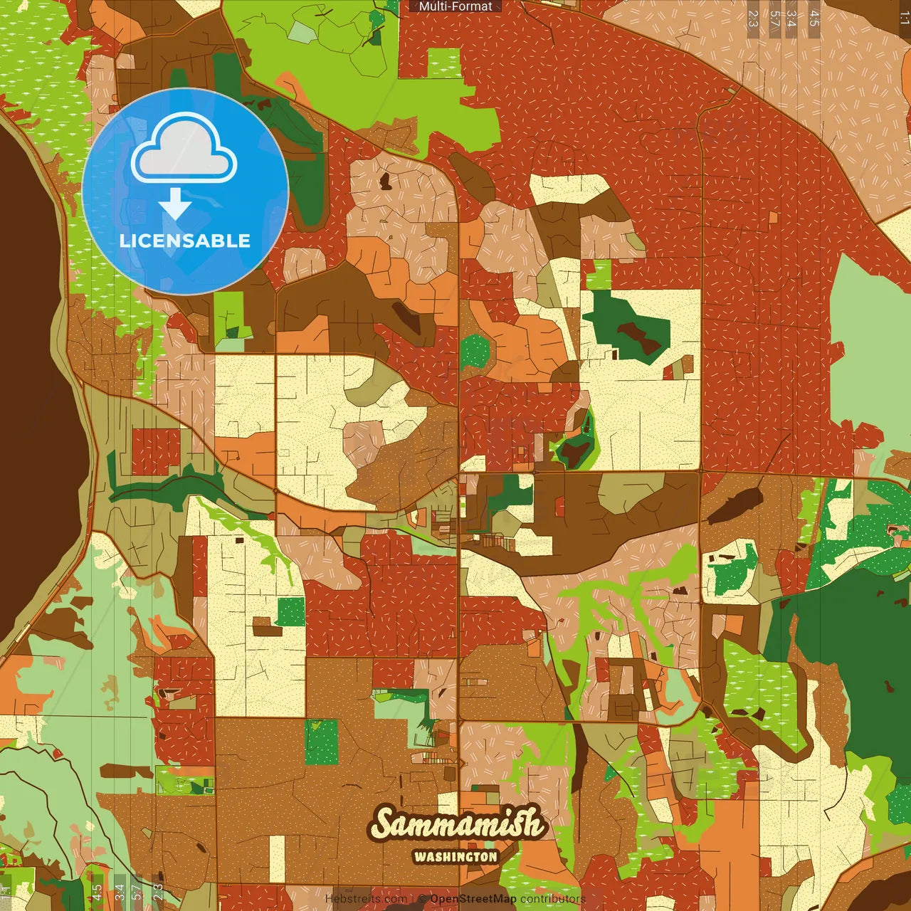 Sammamish Washington Farmhouse Poster Art Map Template